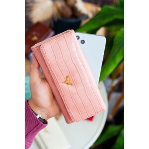 Garbalia Lady Technological Leather Crocodile Pattern Powder Women's Wallet with Loose Card Holder and Coin Compartment.