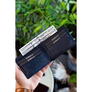 Garbalia Navy Blue Genuine Leather Men's Magnetic Wallet