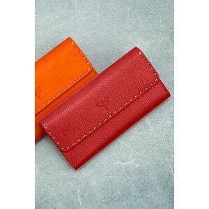 Garbalia Paris Genuine Leather Saddlery Stitched Women's Portfolio Wallet with Phone Compartment and Dried Rosehip.