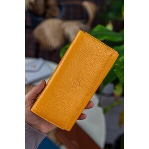 Garbalia Angel Genuine Leather Women's Wallet in Yellow with a Cell Phone Compartment.
