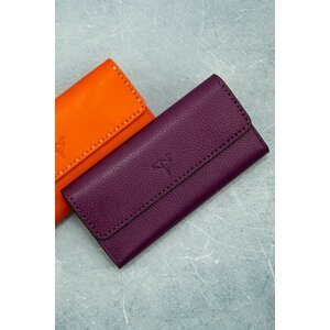 Garbalia Paris Genuine Leather Saddlery Women's Portfolio Wallet with Stitching Plum Phone Compartments.