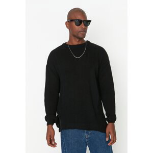 Trendyol Black Oversize Fit Wide Fit Crew Neck Slit Knitwear Sweater