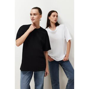 Trendyol Black and White 2-Pack 100% Cotton Oversize/Wide Fit Crew Neck Knitted T-Shirt