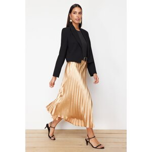 Trendyol Gold Pleated Satin Fabric Maxi Length Woven Skirt