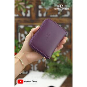Tonny Black Original Women's Card Holder, Coin Compartment and Zippered Comfort Model Stylish Mini Wallet with Card Holder Purple.