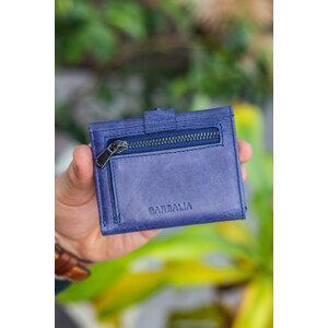 Garbalia Stockholm Crazy Genuine Leather Wallet in Navy Blue with a Coin Compartment