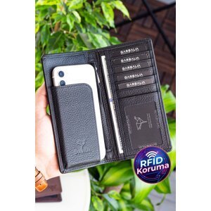 Garbalia Unisex Black Rome Genuine Leather Cell Phone Compartment Wallet