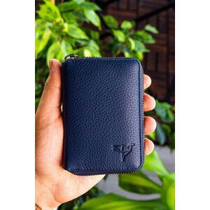 Garbalia Chain Genuine Leather Navy Blue Unisex Card Holder Wallet