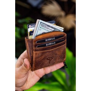 Garbalia Figo Genuine Leather Crazy Tabby Zippered Mini Wallet with Card Holder