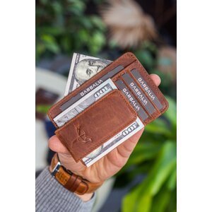 Garbalia Pisa Genuine Leather Magnetic Clamshell Tan Unisex Card Holder Wallet