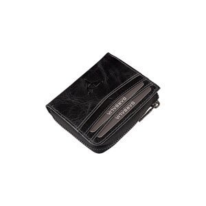 Garbalia Figo Genuine Leather Crazy Black Zippered Mini Wallet with Card Holder