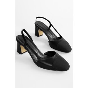 Shoeberry Women's Liera Black Skin Heeled Shoes