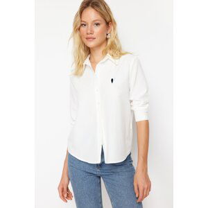 Trendyol Ecru Heart Embroidery Detail on Chest Regular Regular Fit Woven Shirt