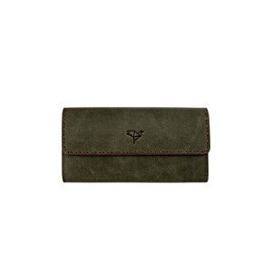 Garbalia Pavia Vintage Leather Saddlery Stitched Green Portfolio Women's Wallet.