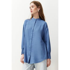 Trendyol Blue Linen Aerobin Woven Shirt