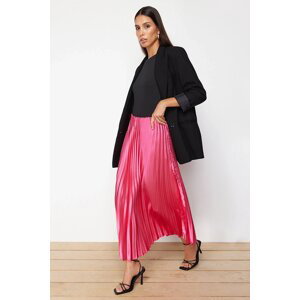 Trendyol Pink Pleated Satin Fabric Maxi Length Woven Skirt