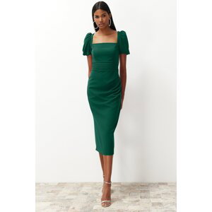 Trendyol Emerald Green Waist Detailed Fitted Woven Dress