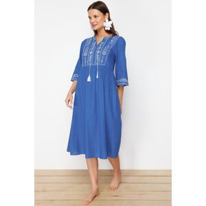 Trendyol Blue Midi Woven Embroidered Beach Dress