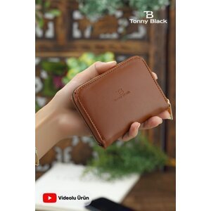 Tonny Black Original Women's Card Holder coin compartment with a zipper compartment. Comfort Model Mini Wallet with Card Holder Brown.