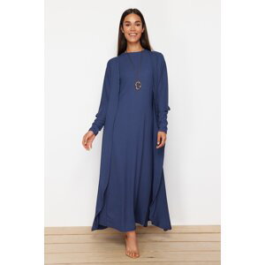 Trendyol Blue Wrapped Kimono-Dress Knitted Suit