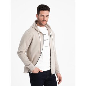 Ombre BASIC men's unbuttoned hooded sweatshirt - light beige