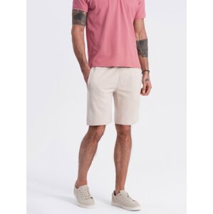 Ombre Men's knit shorts with drawstring and pockets - light beige