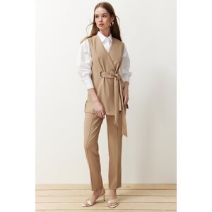 Trendyol Camel Accessory Detailed Woven Fabric Vest Trousers Bottom Top Set