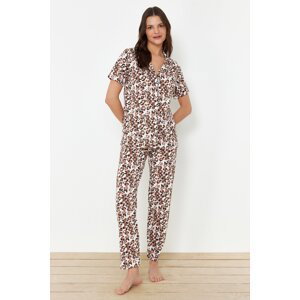 Trendyol Multicolored Cotton Leopard Pattern Knitted Pajamas Set