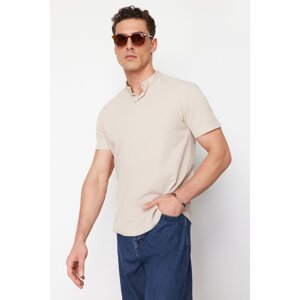 Trendyol Stone Regular/Normal Cut Textured Judge Collar Buttoned T-shirt