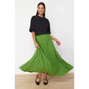 Trendyol Green Pleated Knitted Skirt