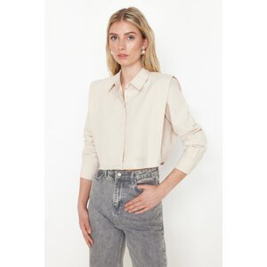 Trendyol Beige Stoned Crop Woven Shirt with Padded Sleeves