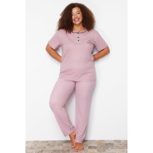 Trendyol Curve Dried Rose Button Detailed Camisole Knitted Pajama Set