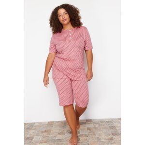 Trendyol Curve Pink Polka Dot Capri Knitted Pajamas Set
