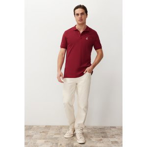 Trendyol Claret Red Regular/Normal Cut 100% Cotton Embroidered Polo Neck T-shirt