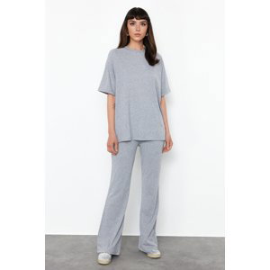 Trendyol Gray 100% Cotton Oversize Pattern Spanish Leg Knitted Bottom-Top Set