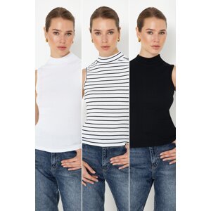 Trendyol Black-White-Multicolor 3-Pack Fitted/Fitted Stretch Knitted Blouse