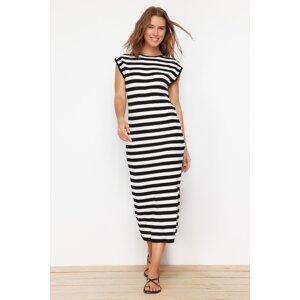 Trendyol Black Maxi Knitwear Cotton Striped Dress