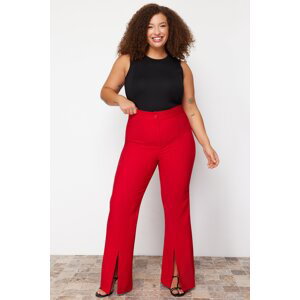 Trendyol Curve Red Large Size Wide Leg Woven Trousers with Slit Detail