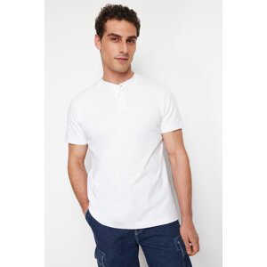 Trendyol White Regular/Normal Cut Collar Buttoned Basic T-shirt