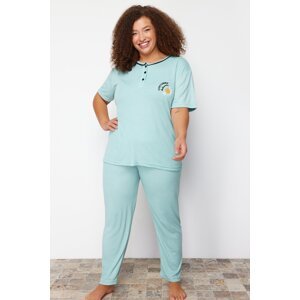 Trendyol Curve Mint Button Detailed Camisole Knitted Pajamas Set
