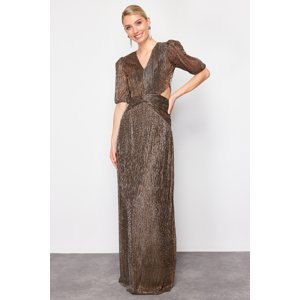 Trendyol Brown A-Cut Straight Fitted Knitted Evening Dress & Graduation Dress