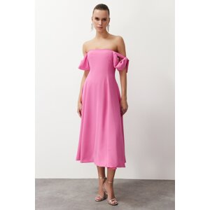 Trendyol Pink Carmen Collar Skater/Waist Opening Woven Dress