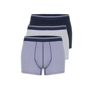 Trendyol 3-Piece Navy Blue Striped-Plain Mix Cotton Boxers