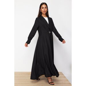 Trendyol Black Linen Look Woven Dress with Belt Detail on the Front