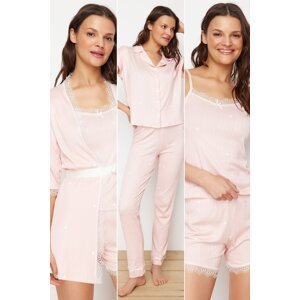 Trendyol Pink 5-Pack Heart Corded Knitted Pajama Set