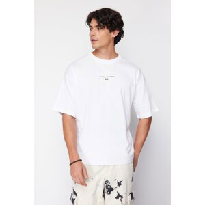 Trendyol Men's White Oversize/Wide Fit Crew Neck Short Sleeve Game Over Printed T-Shirt