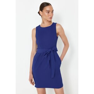 Trendyol Saks Belted Body Wrap Crew Neck Mini Woven Dress