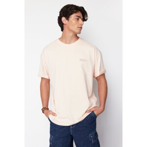 Trendyol Powder Oversize 100% Cotton Crew Neck Minimal Text Printed T-Shirt