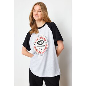 Trendyol Multi-Colored Oversize/Wide Fit Slogan Printed Raglan Sleeve Knitted T-Shirt
