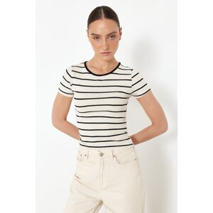 Trendyol Ecru*001 Striped Linen Fitted/Fitted Stretch Knitted Blouse